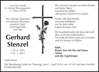 Traueranzeige von Gerhard Stenzel von Rüsselsheimer Echo, Groß-Gerauer-Echo, Ried Echo