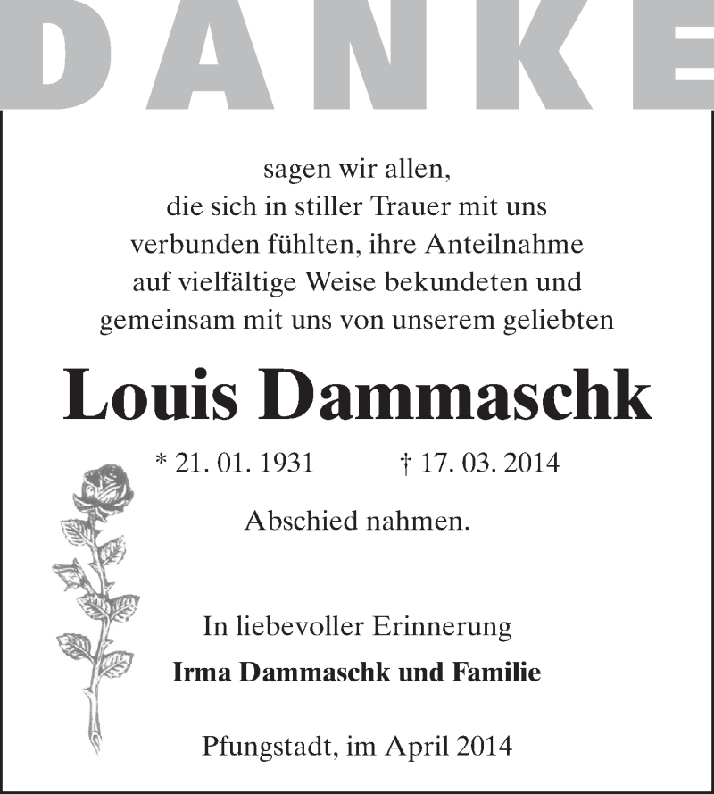  Traueranzeige für Louis Dammaschk vom 05.04.2014 aus Echo-Zeitungen (Gesamtausgabe)