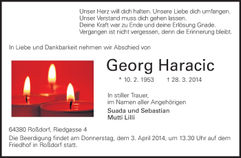 Traueranzeige von Georg Haracic von Echo-Zeitungen (Gesamtausgabe)
