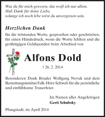 Traueranzeige von Alfons Dold von Echo-Zeitungen (Gesamtausgabe)