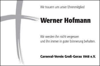 Traueranzeige von Werner Hofmann von Rüsselsheimer Echo, Groß-Gerauer-Echo, Ried Echo