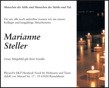 Traueranzeige von Marianne Steller von Echo-Zeitungen (Gesamtausgabe)