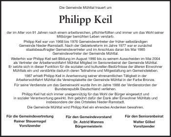 Traueranzeige von Philipp Keil von Echo-Zeitungen (Gesamtausgabe)