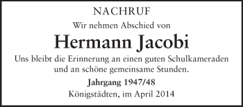 Traueranzeige von Hermann Jacobi von Rüsselsheimer Echo, Groß-Gerauer-Echo, Ried Echo