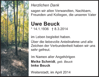 Traueranzeige von Uwe Beuck von Echo-Zeitungen (Gesamtausgabe)