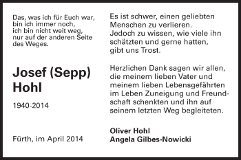 Traueranzeige von Josef Hohl von Echo-Zeitungen (Gesamtausgabe)