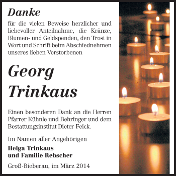 Traueranzeige von Georg Trinkaus von Echo-Zeitungen (Gesamtausgabe)