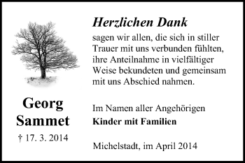 Traueranzeige von Georg Sammet von Odenwälder Echo