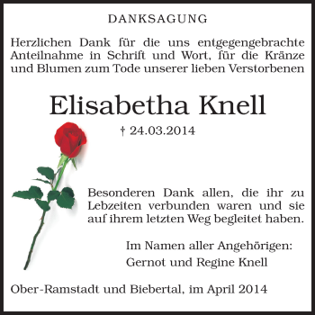Traueranzeige von Elisabetha Knell von Echo-Zeitungen (Gesamtausgabe)