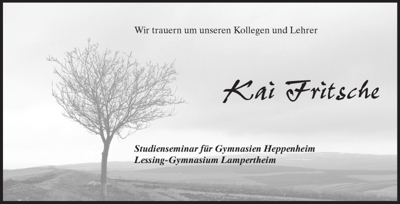  Traueranzeige für Kai Fritsche vom 12.04.2014 aus Starkenburger Echo