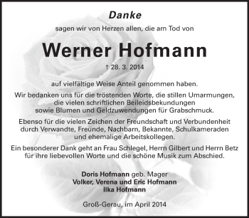 Traueranzeige von Werner Hofmann von Rüsselsheimer Echo, Groß-Gerauer-Echo, Ried Echo