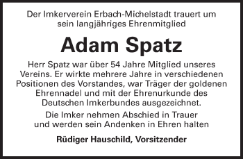 Traueranzeige von Adam Spatz von Odenwälder Echo