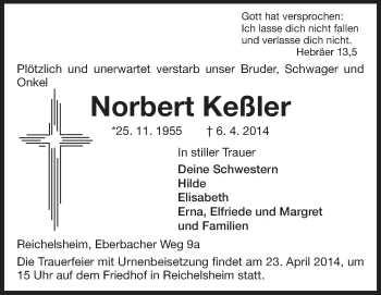 Traueranzeige von Norbert Keßler von Odenwälder Echo