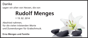 Traueranzeige von Rudolf Menges von Odenwälder Echo