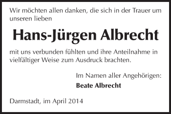Traueranzeige von Hans-Jürgen Albrecht von Echo-Zeitungen (Gesamtausgabe)
