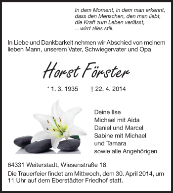 Traueranzeige von Horst Förster von Echo-Zeitungen (Gesamtausgabe)