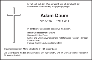 Traueranzeige von Adam Daum von Echo-Zeitungen (Gesamtausgabe)