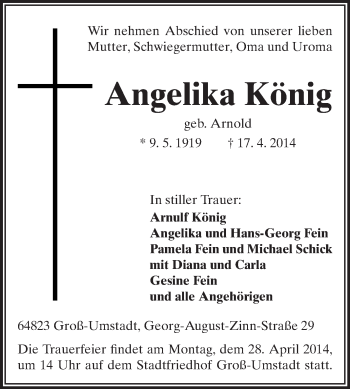 Traueranzeige von Angelika König von Echo-Zeitungen (Gesamtausgabe)