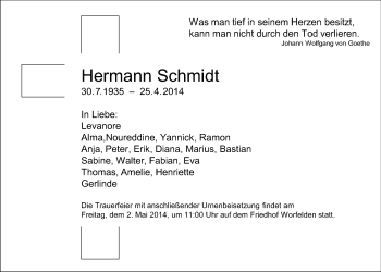 Traueranzeige von Hermann Schmidt von Rüsselsheimer Echo, Groß-Gerauer-Echo, Ried Echo