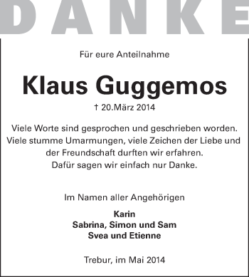 Traueranzeige von Klaus Guggemos von Rüsselsheimer Echo, Groß-Gerauer-Echo, Ried Echo