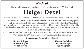 Traueranzeige von Holger Dexel von Echo-Zeitungen (Gesamtausgabe)