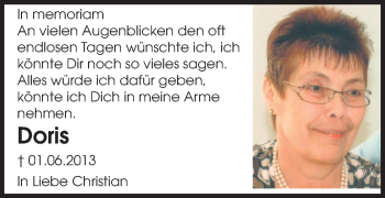 Traueranzeige von Doris Kammerer von Rüsselsheimer Echo, Groß-Gerauer-Echo, Ried Echo