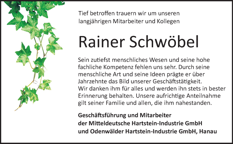  Traueranzeige für Rainer Schwöbel vom 06.05.2014 aus Echo-Zeitungen (Gesamtausgabe)