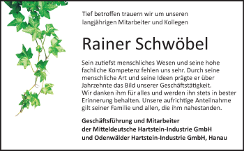 Traueranzeige von Rainer Schwöbel von Echo-Zeitungen (Gesamtausgabe)