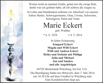 Traueranzeige von Marie Eckert von Odenwälder Echo