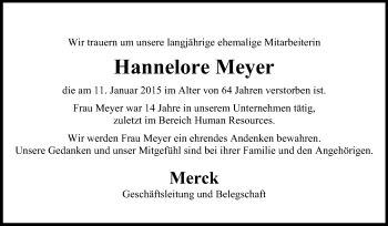 Traueranzeige von Hannelore Meyer von Echo-Zeitungen (Gesamtausgabe)
