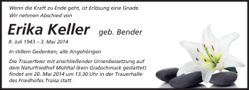 Traueranzeige von Erika Keller von Echo-Zeitungen (Gesamtausgabe)