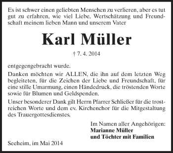 Traueranzeige von Karl Müller von Echo-Zeitungen (Gesamtausgabe)