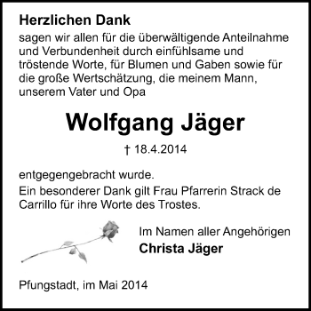 Traueranzeige von Wolfgang Jäger von Echo-Zeitungen (Gesamtausgabe)