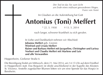 Traueranzeige von Antonius Meffert von Starkenburger Echo