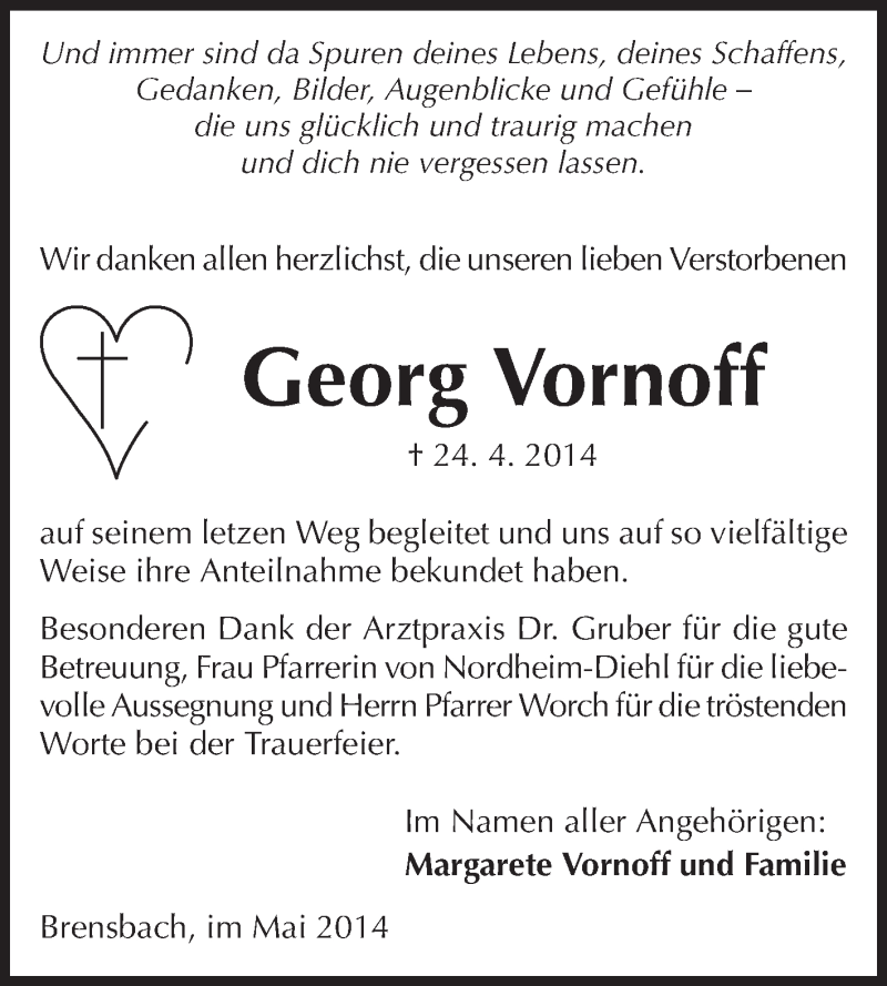  Traueranzeige für Georg Vornoff vom 17.05.2014 aus Odenwälder Echo