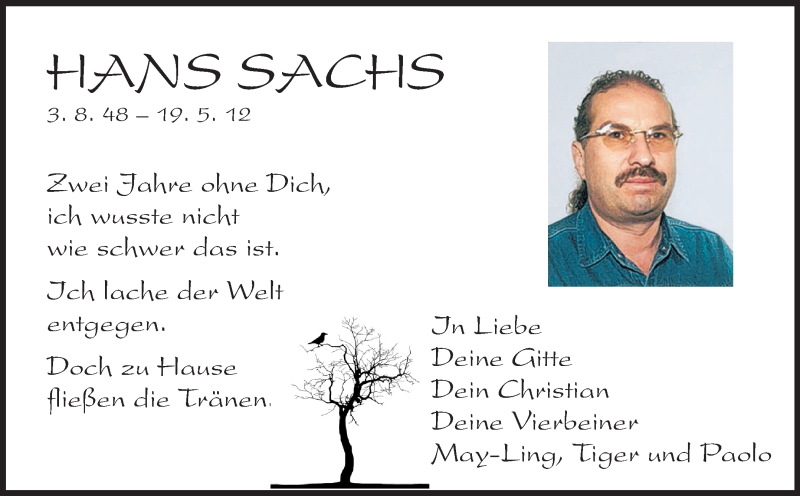  Traueranzeige für Hans Sachs vom 19.05.2014 aus Darmstädter Echo, Odenwälder Echo, Rüsselsheimer Echo, Groß-Gerauer-Echo, Ried Echo