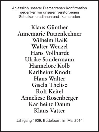 Traueranzeige von Klaus Günther von Rüsselsheimer Echo, Groß-Gerauer-Echo, Ried Echo