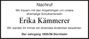 Traueranzeige von Erika Kämmerer von Rüsselsheimer Echo, Groß-Gerauer-Echo, Ried Echo
