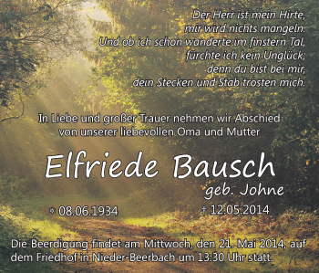 Traueranzeige von Elfriede Bausch von Echo-Zeitungen (Gesamtausgabe)