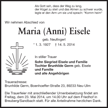 Traueranzeige von Maria Eisele von Odenwälder Echo