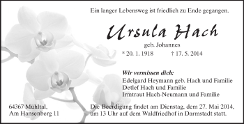 Traueranzeige von Ursula Hach von Echo-Zeitungen (Gesamtausgabe)