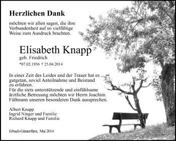 Traueranzeige von Elisabeth Knapp von Odenwälder Echo