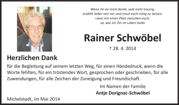 Traueranzeige von Rainer Schwöbel von Odenwälder Echo