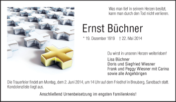 Traueranzeige von Ernst Büchner von Odenwälder Echo