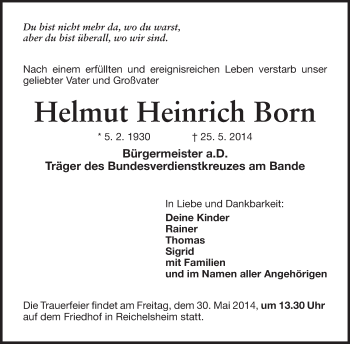 Traueranzeige von Helmut Heinrich Born von Odenwälder Echo