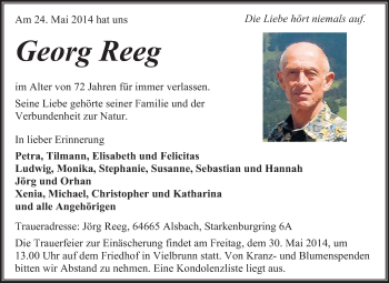 Traueranzeige von Georg Reeg von Odenwälder Echo