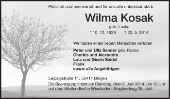 Traueranzeige von Wilma Kosak von Echo-Zeitungen (Gesamtausgabe)