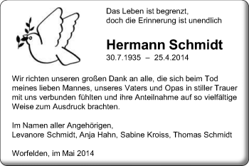Traueranzeige von Hermann Schmidt von Rüsselsheimer Echo, Groß-Gerauer-Echo, Ried Echo