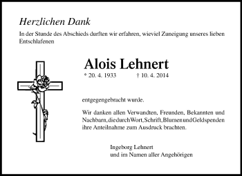 Traueranzeige von Alois Lehnert von Rüsselsheimer Echo, Groß-Gerauer-Echo, Ried Echo