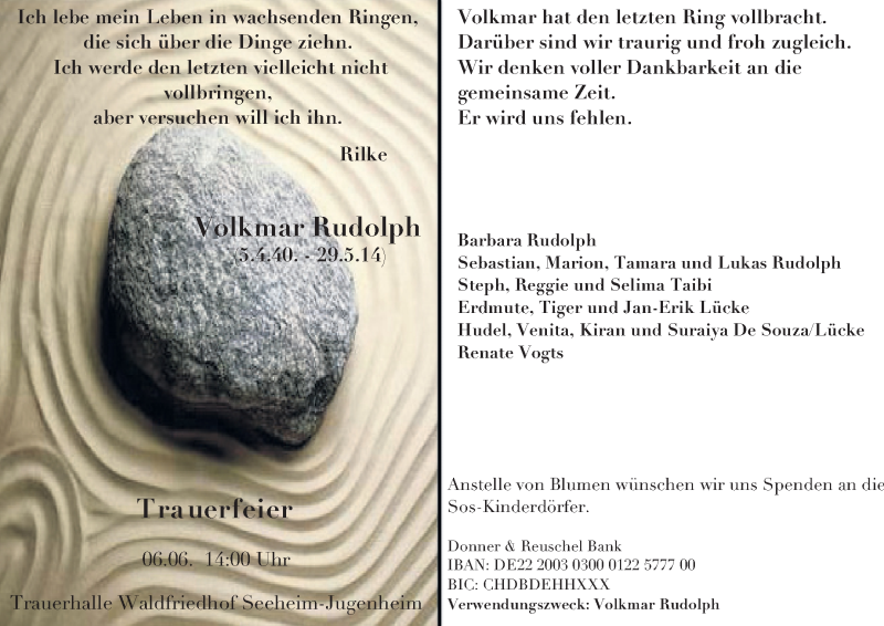  Traueranzeige für Volkmar Rudolph vom 02.06.2014 aus Echo-Zeitungen (Gesamtausgabe)